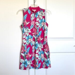 Tommy Bahama Sleeveless Tropical Floral Zip-Front Golf Dress with Shorts